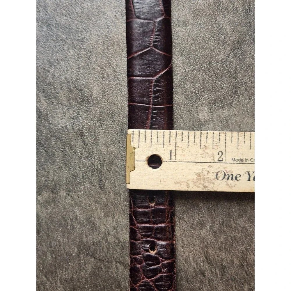 Harold Powell Belt Italian Leather Dark Brown Croc Silver Tone Buckle Sz Large